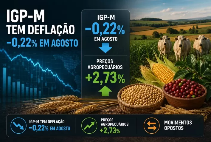 IGP-M registra deflação de 0,22% em agosto, mas preços agropecuários avançam 2,73%