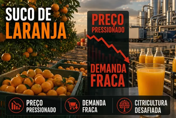 Preço do suco de laranja segue pressionado e baixa demanda desafia citricultura brasileira