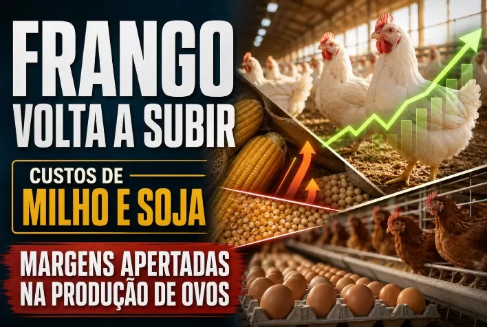 Carne de frango volta a subir, enquanto custos do milho e da soja apertam margens na produção de ovos