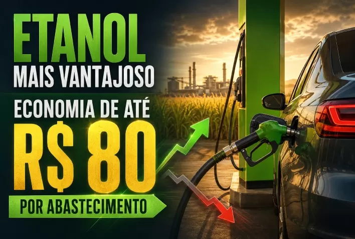 Etanol amplia vantagem sobre a gasolina e gera economia de até R$ 80 por abastecimento