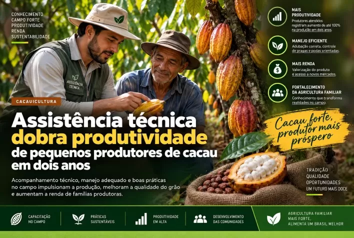 Assistência técnica dobra produtividade de pequenos produtores de cacau em dois anos