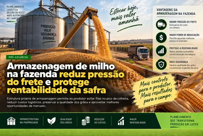 Armazenagem de milho na fazenda reduz pressão do frete e protege rentabilidade da safra