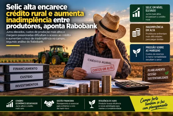 Selic alta encarece crédito rural e aumenta inadimplência entre produtores, aponta Rabobank