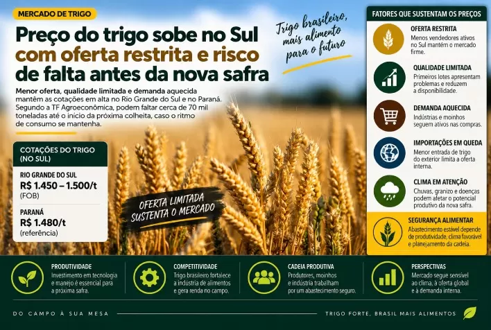 Preço do trigo sobe no Sul com oferta restrita e risco de falta antes da nova safra