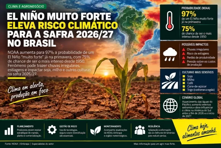 El Niño muito forte eleva risco climático para a safra 2026/27 no Brasil