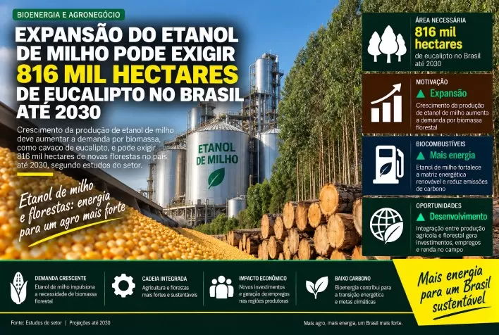 Expansão do etanol de milho pode exigir 816 mil hectares de eucalipto no Brasil até 2030