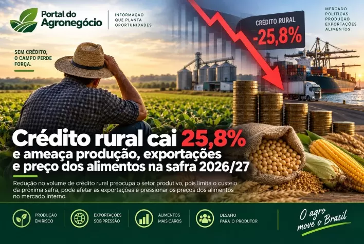 Crédito rural cai 25,8% e ameaça produção, exportações e preço dos alimentos na safra 2026/27