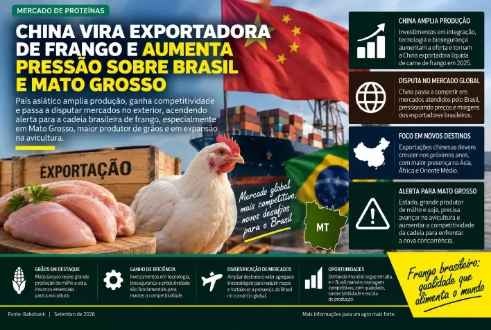China vira exportadora de frango e aumenta pressão sobre Brasil e Mato Grosso