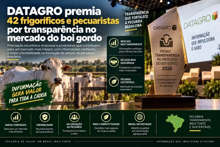DATAGRO premia 42 frigoríficos e pecuaristas por transparência no mercado do boi gordo
