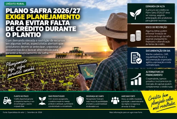Plano Safra 2026/27 exige planejamento para evitar falta de crédito durante o plantio