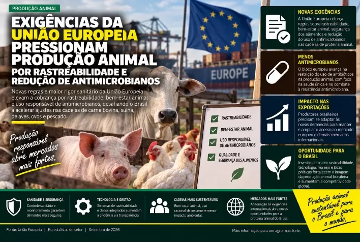 Exigências da União Europeia pressionam produção animal por rastreabilidade e redução de antimicrobianos