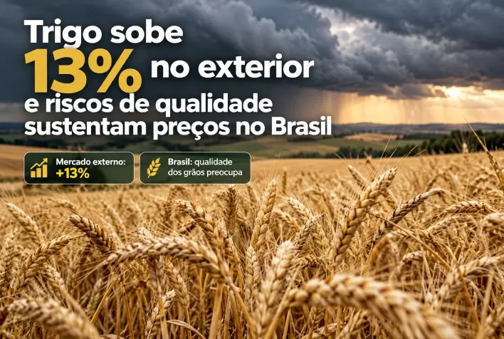 Trigo sobe 13% no exterior e riscos de qualidade sustentam preços no Brasil
