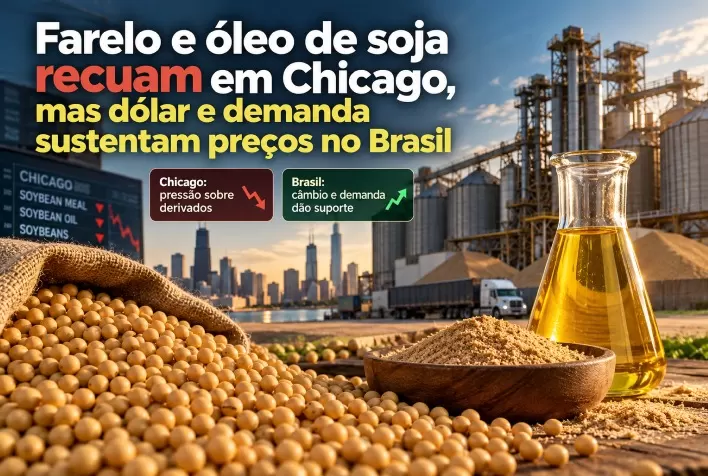Farelo e óleo de soja recuam em Chicago, mas dólar e demanda sustentam preços no Brasil