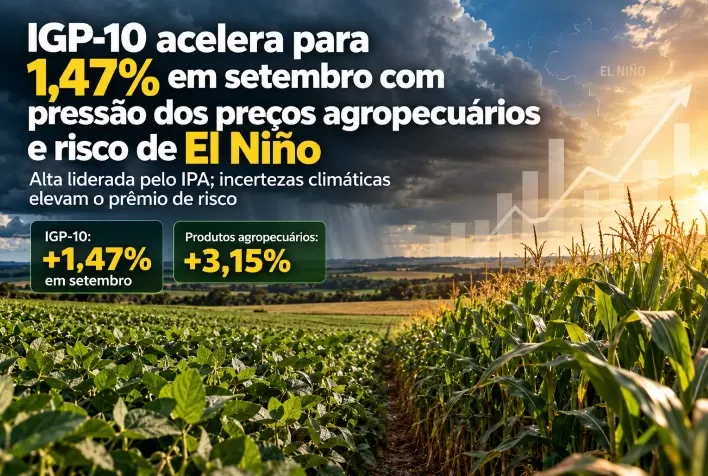 IGP-10 acelera para 1,47% em setembro com pressão dos preços agropecuários e risco de El Niño