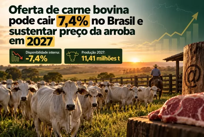 Oferta de carne bovina pode cair 7,4% no Brasil e sustentar preço da arroba em 2027