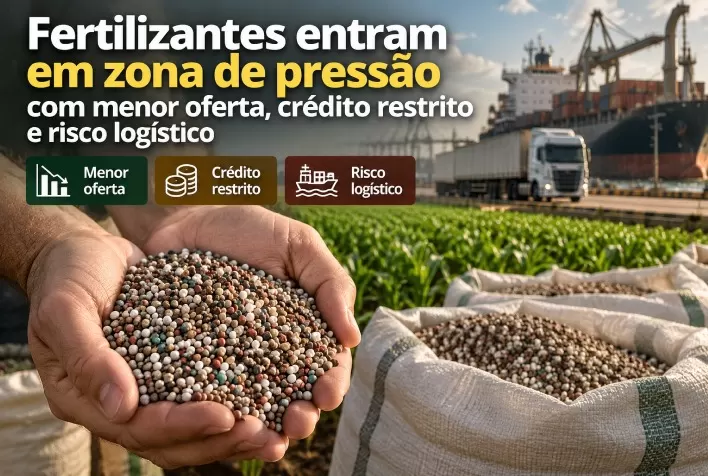 Fertilizantes entram em zona de pressão com menor oferta, crédito restrito e risco logístico