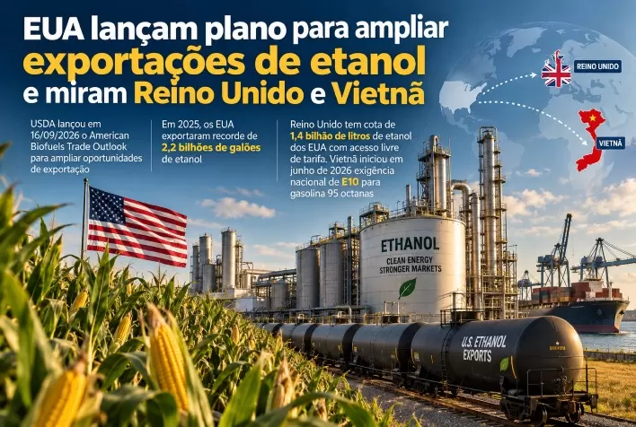 EUA lançam plano para ampliar exportações de etanol e miram Reino Unido e Vietnã