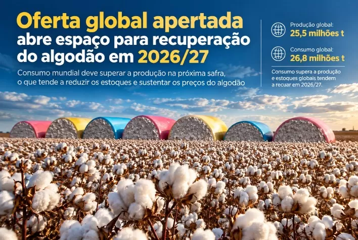 Oferta global apertada abre espaço para recuperação do algodão em 2026/27