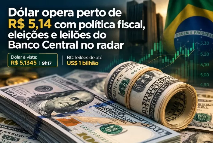 Dólar opera perto de R$ 5,14 com política fiscal, eleições e leilões do Banco Central no radar