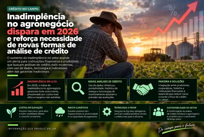 Inadimplência no agronegócio dispara em 2026 e reforça necessidade de novas formas de análise de crédito