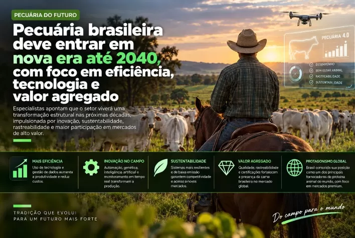 Pecuária brasileira deve entrar em nova era até 2040, com foco em eficiência, tecnologia e valor agregado