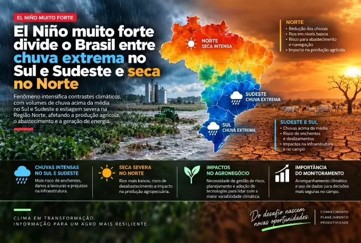 El Niño muito forte divide o Brasil entre chuva extrema no Sul e Sudeste e seca no Norte