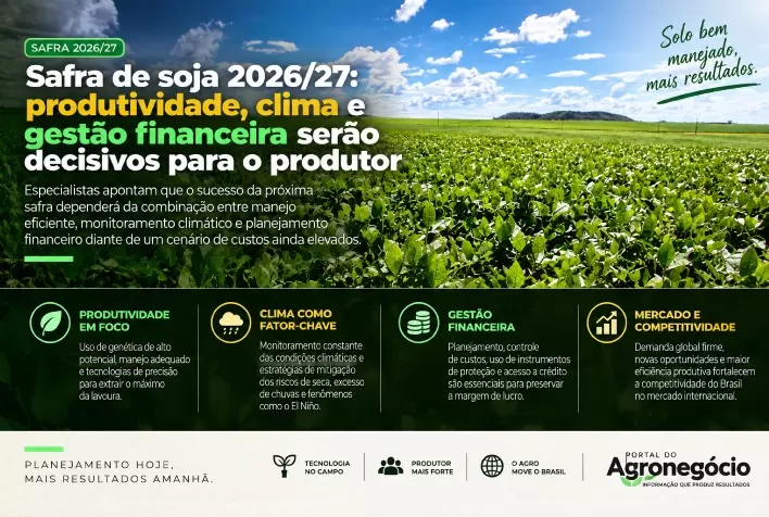 Safra de soja 2026/27: produtividade, clima e gestão financeira serão decisivos para o produtor