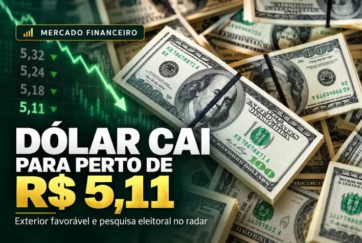 Dólar cai para perto de R$ 5,11 com exterior favorável e pesquisa eleitoral no radar