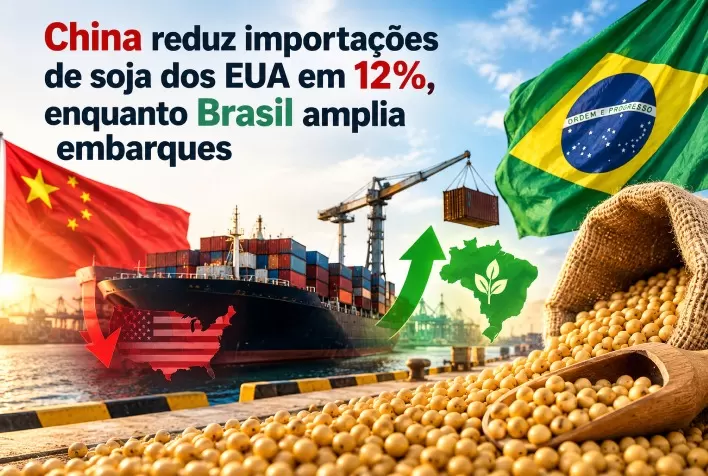 China reduz importações de soja dos EUA em 12%, enquanto Brasil amplia embarques
