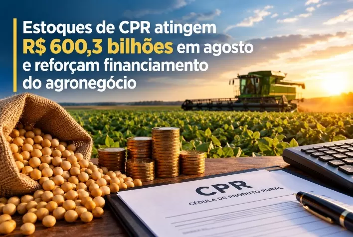 Estoques de CPR atingem R$ 600,3 bilhões em agosto e reforçam financiamento do agronegócio