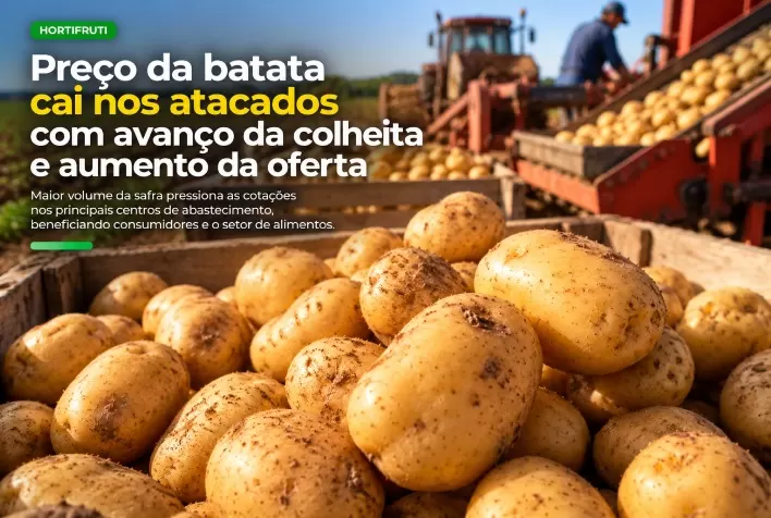 Preço da batata cai nos atacados com avanço da colheita e aumento da oferta