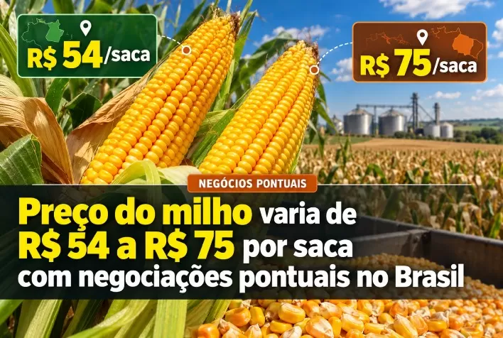 Preço do milho varia de R$ 54 a R$ 75 por saca com negociações pontuais no Brasil