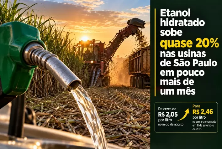 Etanol hidratado sobe quase 20% nas usinas de São Paulo em pouco mais de um mês