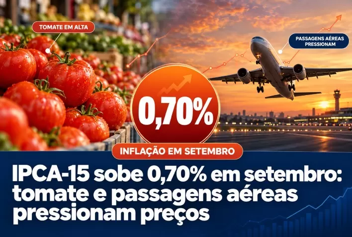 IPCA-15 sobe 0,70% em setembro: tomate e passagens aéreas pressionam preços