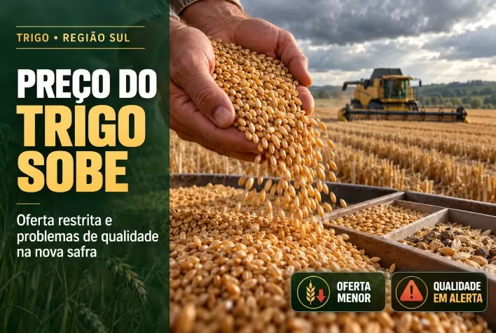 Preço do trigo sobe no Sul com oferta restrita e problemas de qualidade na nova safra