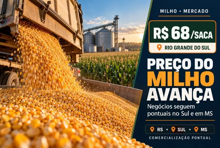 Preço do milho chega a R$ 68 por saca no RS, mas negócios seguem pontuais no Sul e em MS