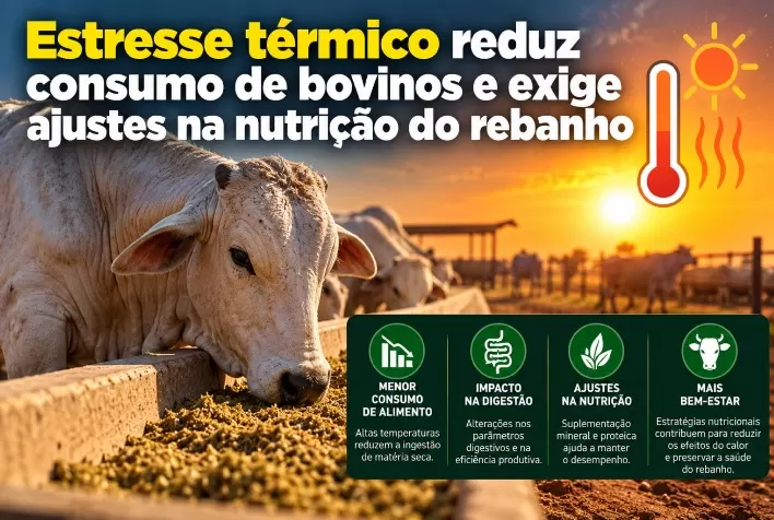 Estresse térmico reduz consumo de bovinos e exige ajustes na nutrição do rebanho
