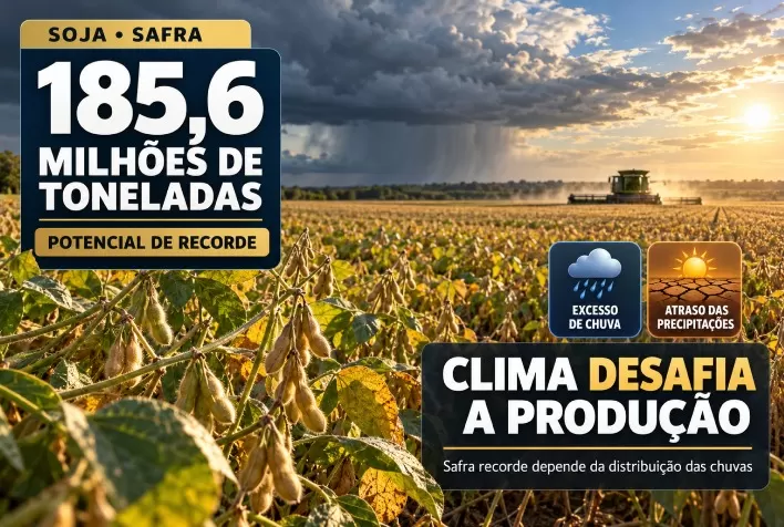 Safra de soja pode chegar a 185,6 milhões de toneladas, mas clima desafia produção recorde