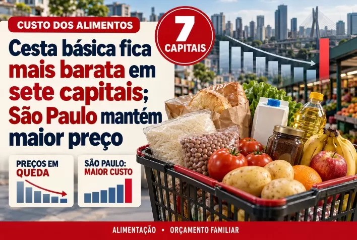 Cesta básica fica mais barata em sete capitais; São Paulo mantém maior preço