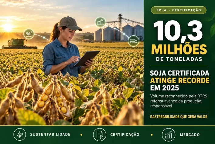 Soja certificada pela RTRS atinge recorde de 10,3 milhões de toneladas em 2025