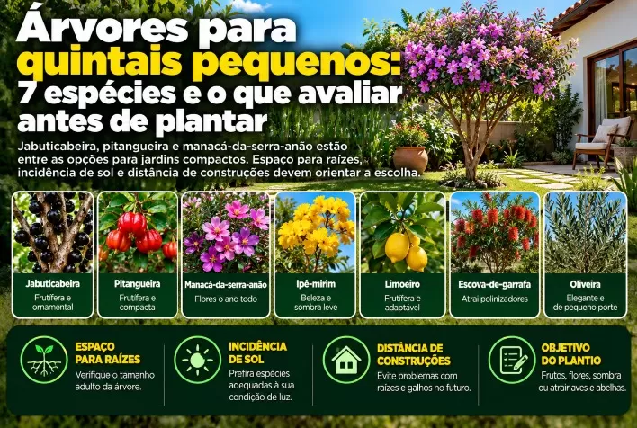 Árvores para quintais pequenos: 7 espécies e o que avaliar antes de plantar