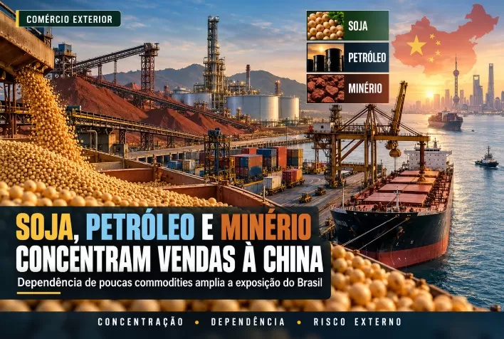 Soja, petróleo e minério concentram vendas à China e ampliam exposição do Brasil