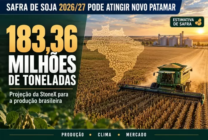 Safra de soja 2026/27 deve atingir 183,36 milhões de toneladas, projeta StoneX