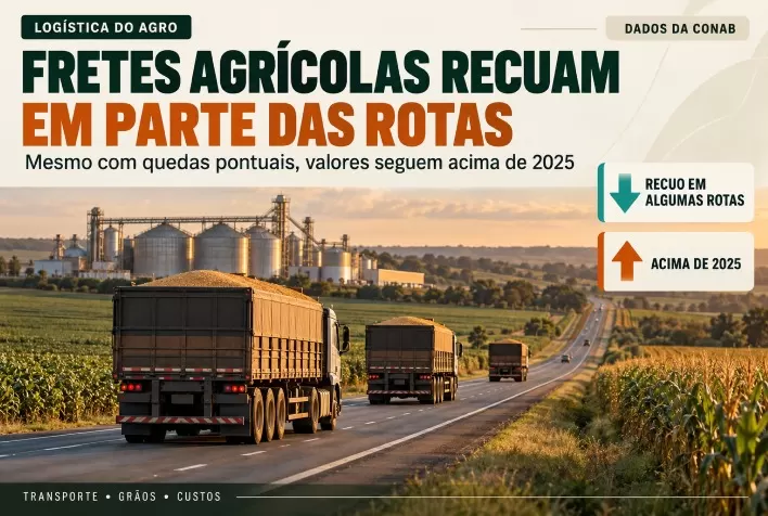 Fretes agrícolas recuam em parte das rotas, mas seguem acima de 2025, aponta Conab