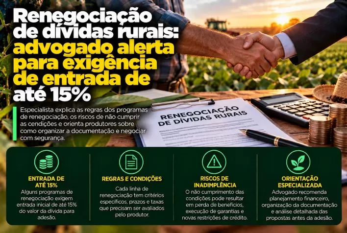 Renegociação de dívidas rurais: advogado alerta para exigência de entrada de até 15%