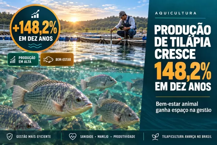 Produção de tilápia cresce 148,2% em dez anos; bem-estar animal ganha espaço na gestão