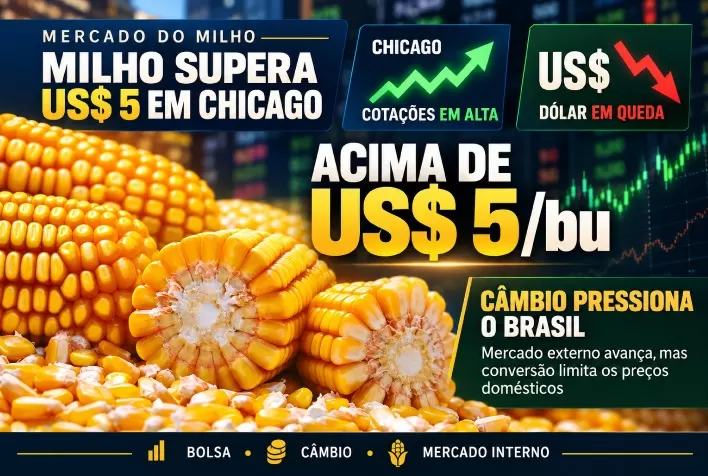 Milho supera US$ 5 em Chicago, mas dólar em queda pressiona mercado brasileiro