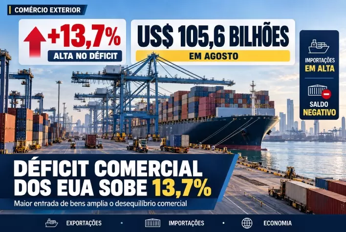 Déficit comercial dos EUA sobe 13,7% em agosto e chega a US$ 105,6 bilhões