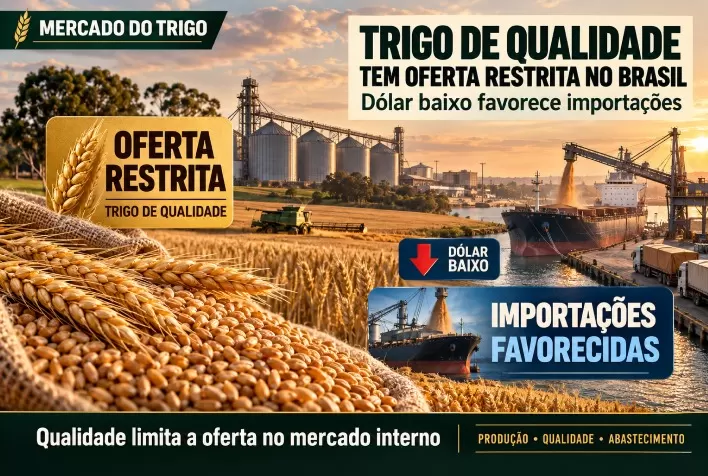 Trigo de qualidade tem oferta restrita no Brasil; dólar baixo favorece importações
