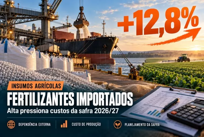 Fertilizantes importados ficam 12,8% mais caros e pressionam custos da safra 2026/27